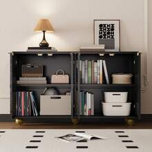Sideboard With Four Shaped Doors, Adjustable Internal Shelves, Metal Handles And Spherical Legs.[ ], 120 X 35 X 71.5 Cm - Black - View 3