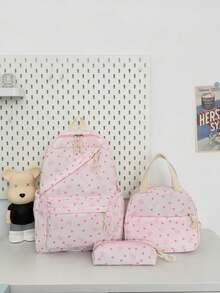 1 Set Back To School Backpack Set - Bow Pattern Large Capacity Backpack + Lunch Bag + Pencil Case Multi-Piece Set, With Laptop Compartment School Bag, Campus Day Bag, Lightweight Portable Zipper Bag, Suitable For Students/Teenagers/Graduates, Perfect For Outdoor/Travel/Middle School/High School/University, Essential College Backpack - 8217 - View 17