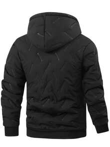 Men's Winter Casual Versatile Thermal Lined Thick Hooded Lamb Wool Lining Padded Coat - Black - View 3