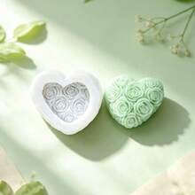 1pc Heart-Shaped Rose Scented Candle Silicone Mold, DIY Handmade Fragrant Plaster Ornament Silicone Mold - White - View 3