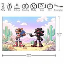 Sonic 西部牛仔決鬥派對背景布，戶外沙漠仙人掌風景攝影背景，男孩遊戲生日派對牆面裝飾 - 彩色 - 查看 17