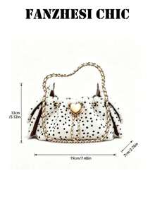 Polka Dot Plush Drawstring Bucket Bag With Heart Metal Lock Chain Handbag, Ruffle Edges On Both Sides, Sweet Girl Style Women's Crossbody Small Bag - White - View 3
