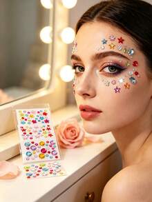 30/20pcs Shiny Gem Stickers, Self-Adhesive Acrylic Rhinestone Stickers, Valentine's Day Stickers, Face Gem Stickers, Glitter DIY Makeup Stickers, Music Festival Handmade Creative Stickers, Small Size, Suitable For Creative Projects - Multicolor - View 2