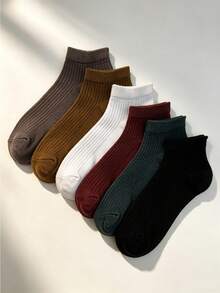 6 Pasang Kaos Kaki Pendek Bergaris Jahitan Ganda, Kaos Kaki Katun Sisir Aneka Warna Bergaya Vintage untuk Pemakaian Sehari-hari dengan Sepatu Sneaker, Kaos Kaki Kasual - MultiWarna - View 3