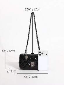 2026 Luxury Quilted Diamond Stitch Embroidered Solid Color PU Leather Chain Lock Bag Women's Shoulder Bag Small Handbag High-End Fashion Versatile Crossbody Bag Suitable For Daily Outings, Work Commute, Party, Afternoon Tea And More Occasions (Gift Box Not Included) - Black - View 2