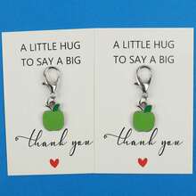 5pcs/10pcs Green Apple Enamel Lobster Clasp Keychain, "A Little Hug To Say A Big Thank You" Paper Card, Fresh Fruit Pocket Hug Gratitude Gift - Multicolor - View 5