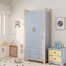 With Storage Blue Wardrobe Frame, Wood+Birch, - Blue - View 5