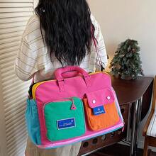 Large Capacity Expandable Fashion Colorblock Travel Luggage Bag, Women's Weekend Tote Bag, Suitable For Short Trips, Fitness, Outdoor Activities And Daily Use - Hot Pink - View 7