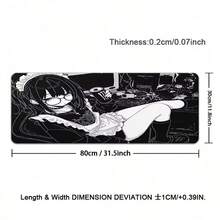 Japan Anime Girl Mousepad, Extra Large Desk Mat, Office Pc Computer Accessories Mouse Pad, Gaming XXL Keyboard Mat, Non-Slip Desk Mat, For Home And Office, Black White Extended Painting Mouse Mat Carpet - View 19