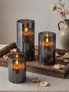 3pcs Flameless Candle Lights With Timer Remote Control, Battery Operated Warm Candle, Suitable For Halloween, Christmas, Valentine's Day, Gift, Birthday, Proposal, Wedding, Party, Dining Table - Black - Warm Glow - View 2