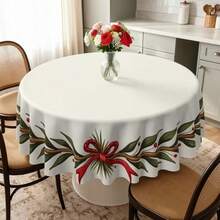 1/16 Pfirsichhaut Samt Material Tischdecke, weißer Hintergrund Design, Weihnachtspflanzen Kranz Dekoration, langanhaltend Innen- und Außenbereich Feiertagstischdecke, geeignet für Küche, Restaurant und Weihnachtsparty Dekoration, Feiertagsthema, Heimdekoration. - Verschiedenfarbig - Übersicht 2
