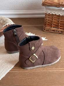 1 Pair 2026 Autumn/Winter New Girls' Ankle Boots, Vintage British Style Children's Leather Boots, Versatile Soft Sole Boots For Toddlers - Brown - View 5