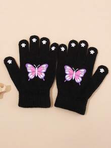1 Pair Butterfly Pattern Children's Knitted Gloves, Elastic Cuff Kids Finger Gloves, Sweet Girls Daily Accessory And Children's Holiday Gift - 1Pair - View 6
