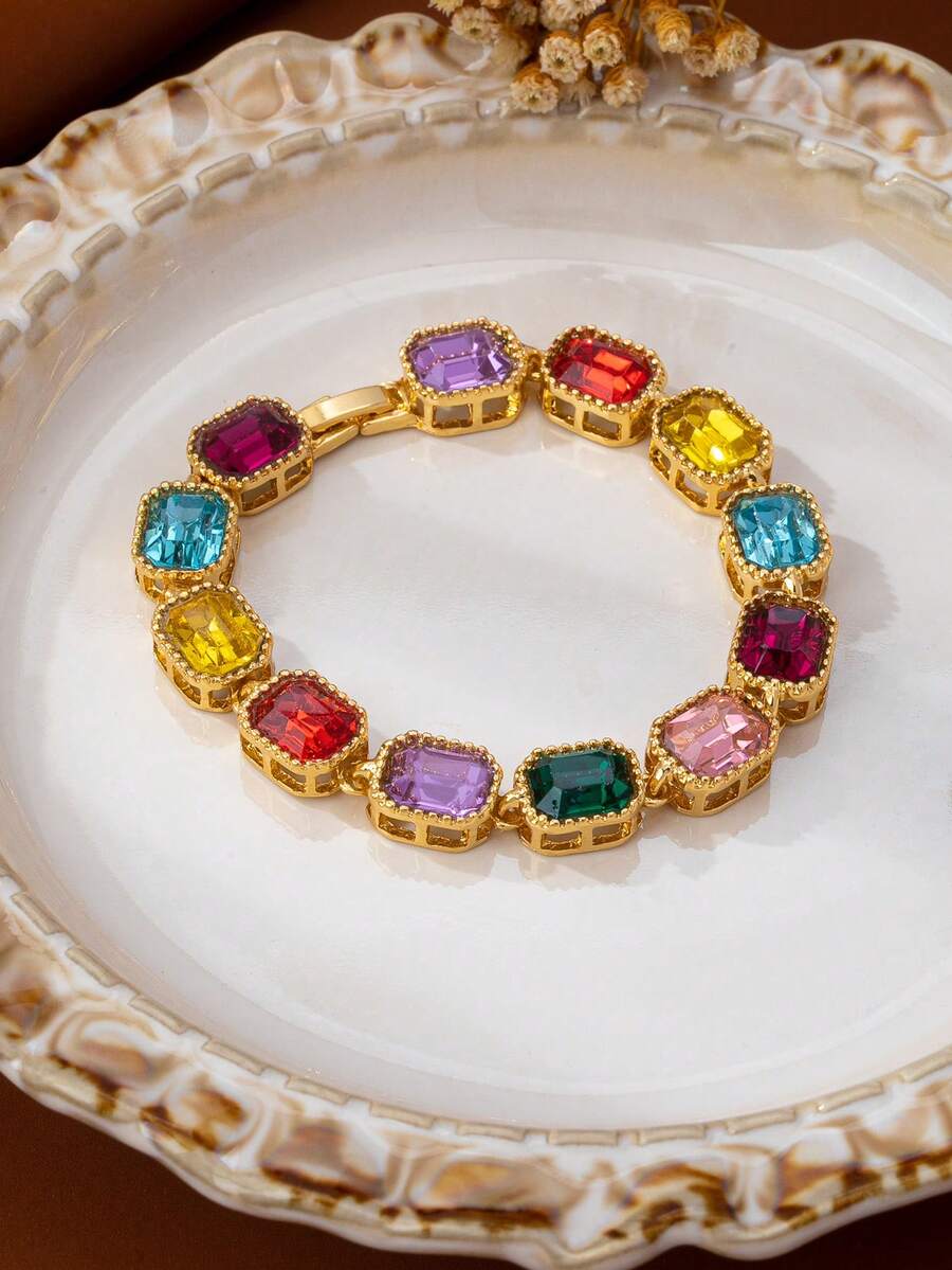 1pc European And American Fashion New Luxury Niche Colorful Gemstone Design Versatile Exquisite Elegant Bracelet - Multicolor - View 1