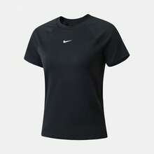 Nike Dri-Fit Quick-Dry Solid Color Logo Breathable Mesh Training Short Sleeve T-Shirt Women's Black/White - Black - View 2