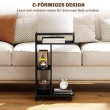 Side Table, C-Shaped Serving Trolley, 4 Wheels, 3 Compartments, 40 X 30 X 69 Cm, Black - Black - View 7