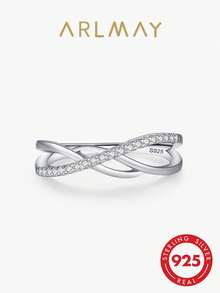 1pc 925 Sterling Silver Fashion Cross Line Geometric Zirconia Rings For Women Personality Original Design Party Fine Jewelry - Silver - View 2