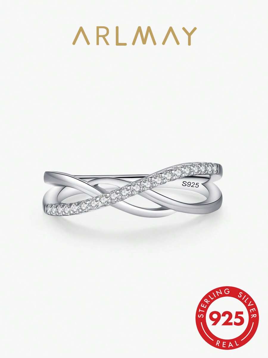 1pc 925 Sterling Silver Fashion Cross Line Geometric Zirconia Rings For Women Personality Original Design Party Fine Jewelry