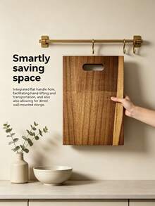 1pc Wooden Cutting Board, Multi-Functional Surfboard Shape With Hanging Hole, Kitchen Accessory Home Essential, Bread Cheese Fruit Meat Food Serving Tray, Indoor Kitchen Cooking Prep Board, Outdoor Camping BBQ Tray - Khaki - View 6