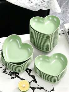 Heart-Shaped Plastic Plate, Bone Dish - Multi-Purpose Tray, Kitchen Utensils, Suitable For Home, Party, Wedding, Birthday, Festival Supplies - Green - View 4