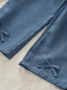 bearleader Setelan 2 potong untuk anak perempuan usia 3-7 tahun, motif denim, cocok untuk musim gugur. - Biru - View 8