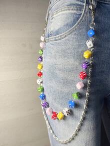 1pc Multi-Color Dice Double Layer Chain Pants Chain, Punk Y2K Hip-Hop Unisex Waist Chain Pocket Chain, Keychain, Wallet Chain Luxury Accessory Holiday Gift - Multicolor 1 - View 3