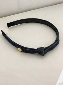 2/1pc Vintage Denim Bow Headband, Thin Edge Toothed Anti-Slip Face Wash Headband, Suitable For Daily Commute, Work, School And Other Occasions - Multicolor - View 3