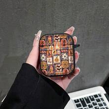 1pc Halloween Collage Block Print Earphone Case Pumpkin Ghost Black Cat Bat Full Coverage Soft Shell Compatible With AiPods1/2, Compatible With Airpods3, Compatible With Airpods4, Compatible With Airpodspro Shockproof Bluetooth Earphone Protective Cover - Black - View 4