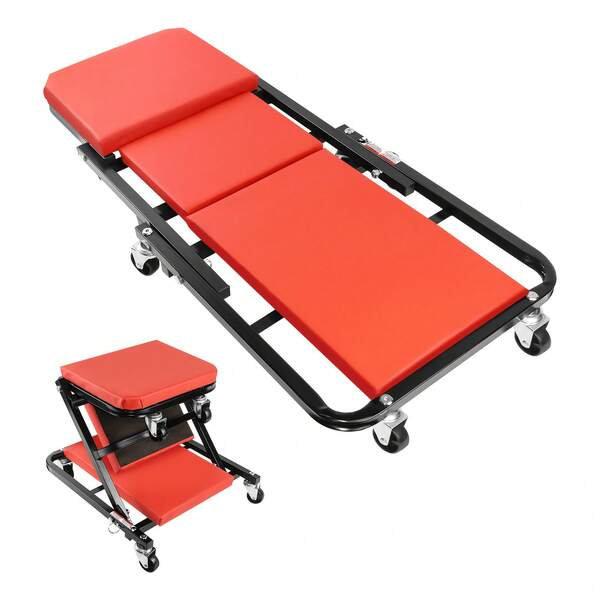 36 Inches 2-In-1 Mechanic Creeper Rolling Seat With 6 Wheels Lay Down Or Sit