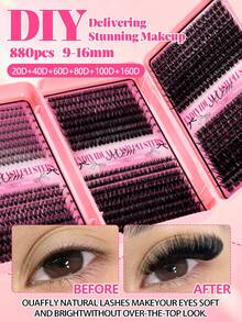 880/580 Clusters Foldable 3-Layer False Eyelash Book - Mixed Density (20D–160D) Cluster Lashes (9–16mm) - Large Capacity Portable DIY Eyelash Set - Suitable For Travel And Daily Use - Cat Eye Style Eyelash Clusters - D - View 9
