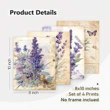 4pcs Vintage Lavender Wall Art Prints, Vintage Botanical Floral Decor, Style Lavender Poster, Suitable For Bedroom, Farmhouse, (Unframed) - Lavender - View 5