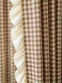 1pc American Vintage Style Ruffled Curtain, Room Divider Door Curtain, Suitable For Kitchen, Bedroom, Living Room, Daily Home, Holiday Party Atmosphere Decor - Coffee Brown - View 5