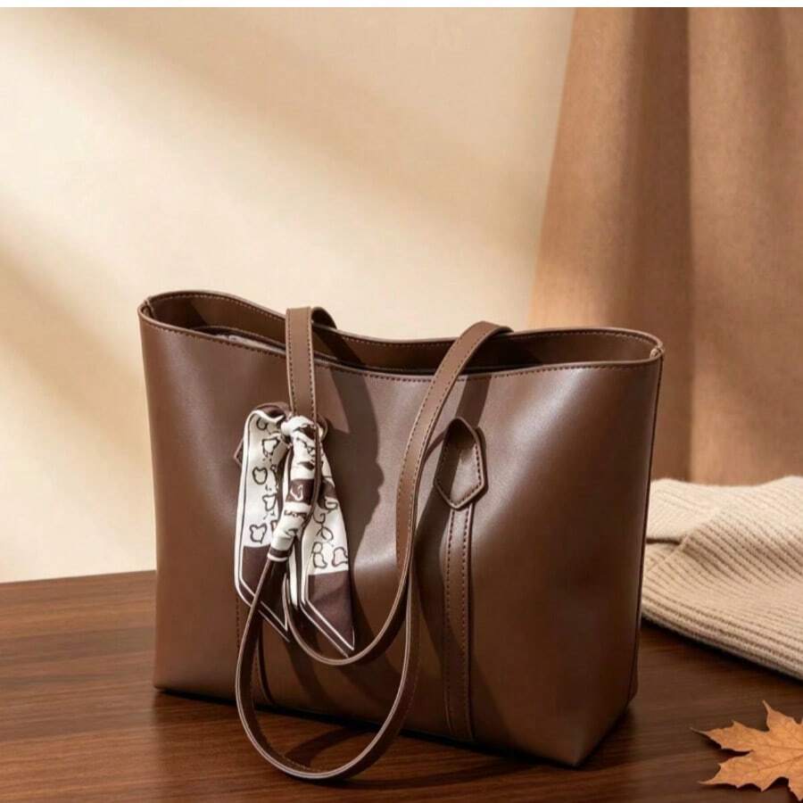 Minimalist Versatile Large Capacity Shoulder Bag Casual Shopping Bag - Mocha Brown - View 1