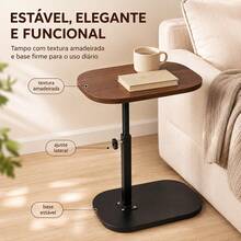 Mesa Lateral Regulável de Altura para Lado da Cama Cor Imbuia, Tampo 38*28cm com Suporte Metálico Preto Reforçado, Base Oval Ponderada, Altura Ajustável 40–75cm para Quarto e Janela Saliente - MesaCabeceira-BaseCAjustavel-NogalPreto - Visão 5