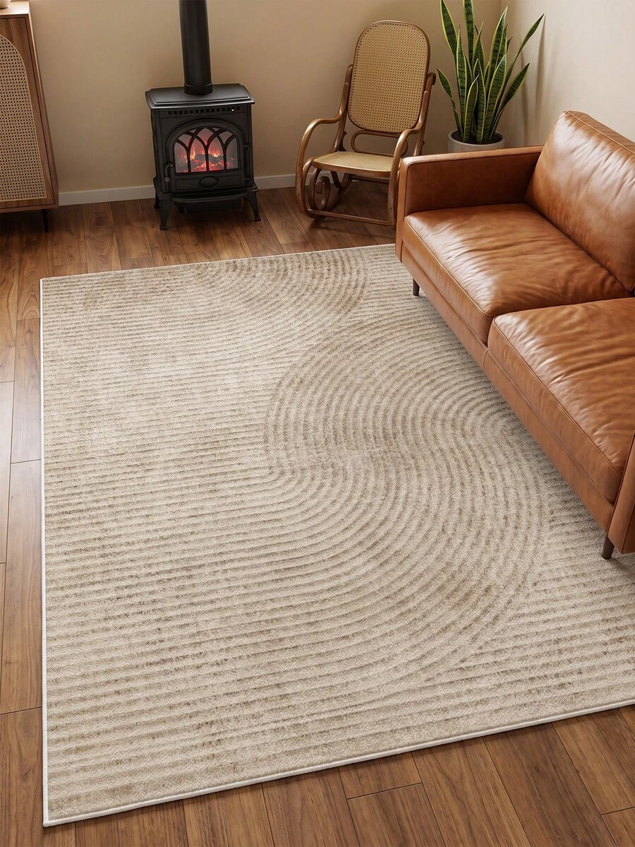 1pc Camel Striped Living Room Rug, Suitable For Kitchen, Dining Room, Bedroom, Room Holiday Decor, Indoor/Outdoor, Office, Lobby, Anti-Slip Doormat, Bathroom Rug, Hallway, Study Gaming Area Rug