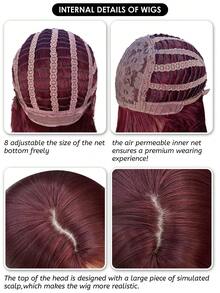 alicegarden 18-Inch Long Synthetic Wig Featuring A Natural Straight Style A Stunning Burgundy. Designed With Bangs , This False Hairpiece Is Perfect For Ms Daily Party Cosplay Use, Offering A Natural And Natural Durable Wig Gift For Ladies. (No Accessories), Halloween - Burgundy - View 9