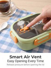 Flip-Top Snap-Lock Divided Plastic Bento Box, Microwave- Leak-Proof Lunch Box With Spoon, Portable For Students, Office Workers And Outdoor Use - Multicolor - View 7
