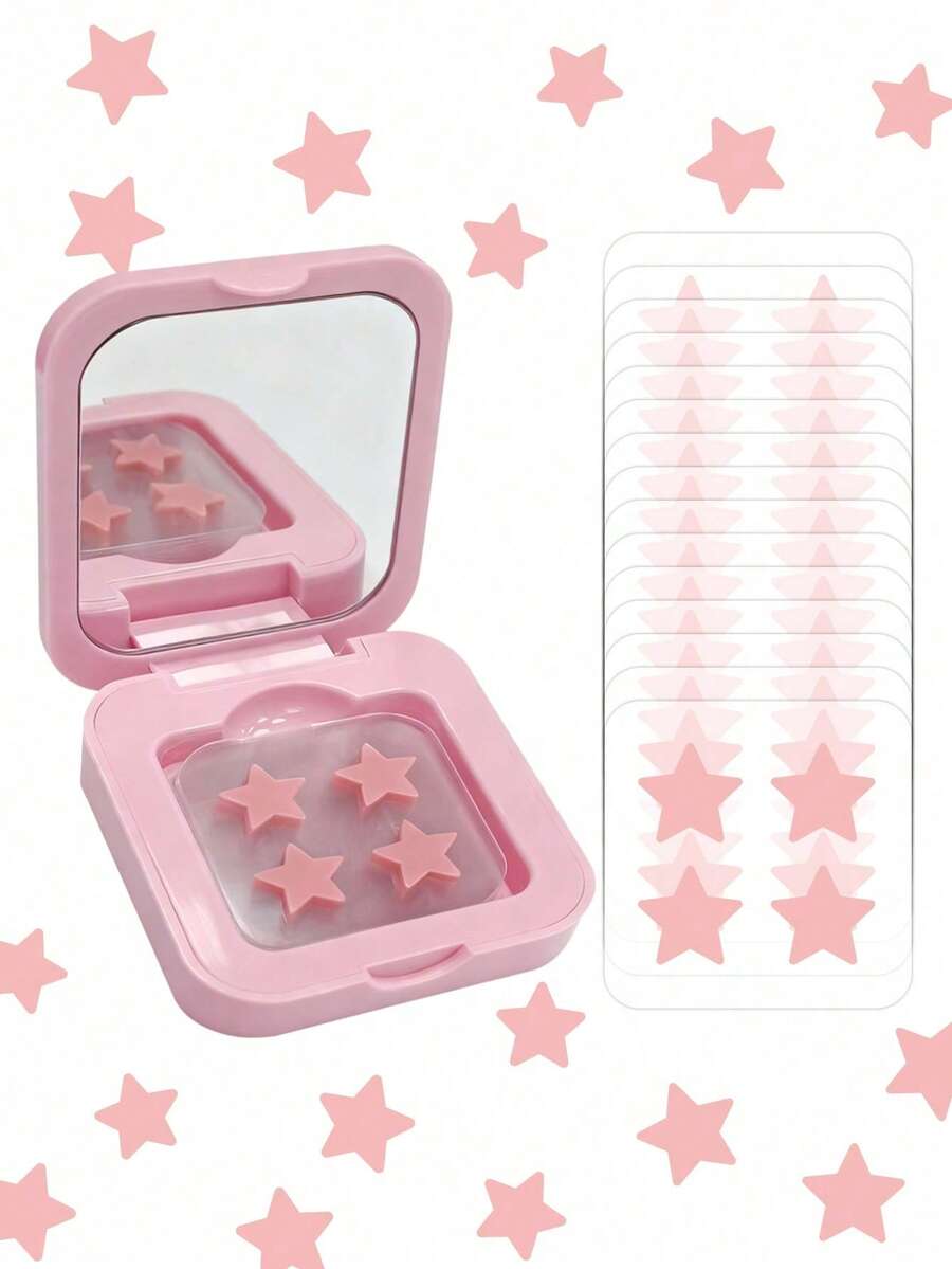 60 Pieces/Box Practical Pink Makeup Mirrors With Star-Shaped Decorative Beauty Patches, Portable Travel Makeup Mirror Box - Multicolor - View 1