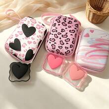 6pcs Sweet Cool Heart Data Cable Protection Set, Leopard Heart Pattern Printed Hard Shell Storage Bag, Heart Cable Clips, Spiral Cable Protectors, Charger Head Protectors, Thickened Shockproof Storage Bag, Anti-Drop And Anti-Pressure, With Carrying Strap For Easy Portability, Full Protection Data Cable Anti-Breakage, Compatible With Apple 18/20W Charger Protection Storage, Student Commute Multi-Function Data Cable Charger Storage Bag - View 3