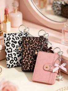 Women's Fashion Leopard Print Cute Mini Cardholder Compact Coin Purse With Removable Key Ring Zipper Wallet Slots For Women - Multicolor - View 8