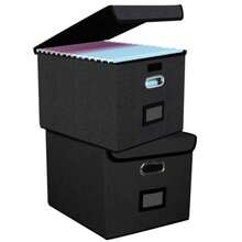 AUERQXZ Juego de 2 Caja Organizadora De Archivos Portátil Con Tapa, Organizador de Documentosde Lino, Caja Archivero Plegables con Riel Deslizante Suave Para Carpetas y Archivadores Para El Hogar - ferroso - Ver 9