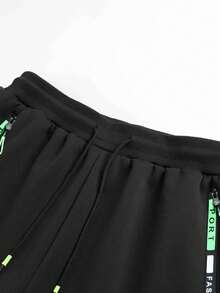 Men's Velvet Lined Straight Leg Sweatpants, Elastic Drawstring Waist With Zipper Pockets, Winter Warm Casual Pants - Black - View 5