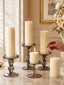 1pc Luxury Style Ivory White Striped Cylindrical Scented Candle, 1.97 Inch Diameter White Fragrance Candle, Suitable For Creating Atmosphere, Photography Props, Tabletop Center Decoration, Great Gift Choice, Gift For Women - Multiple Styles - View 4