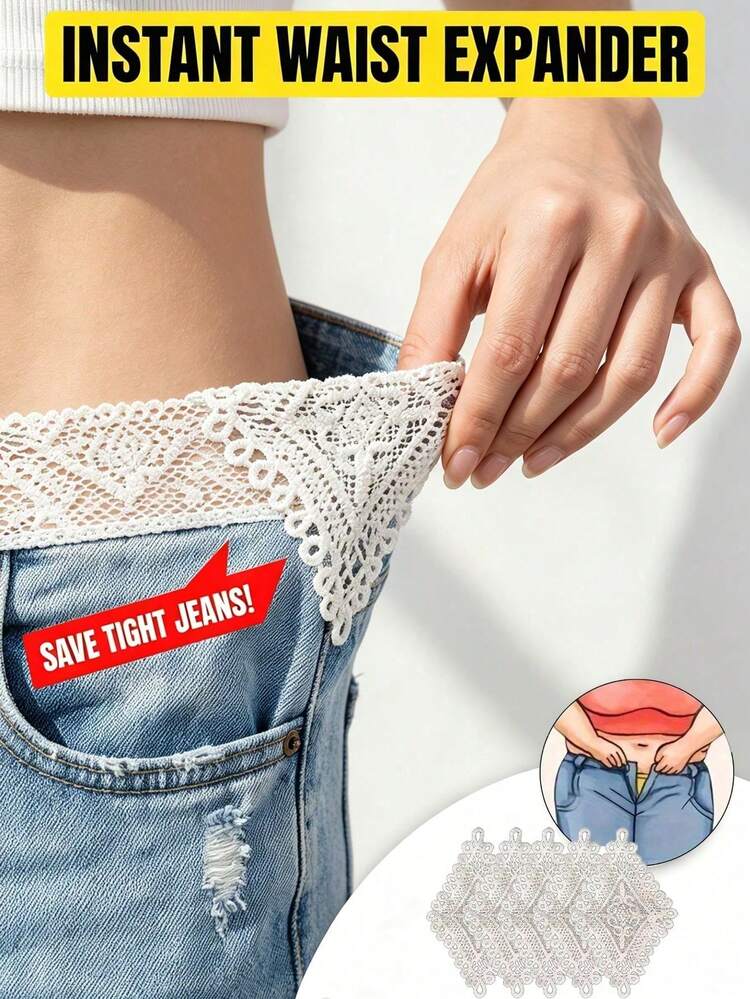 Handmade Waistband Extender - Adjustable, Washable, Suitable For Large Waist, Exquisite Embroidery Design, Easy To Install, Comfortable To Wear, Shaping Underwear, Waist Adjuster, Handmade Lace Decoration, High-Quality Elastic Waistband Extender - Adjustable Button Extender, Handmade Exquisite Stitched Waistband Extender, Suitable For Maternity Pants And Casual Pants. - Multicolor - View 3