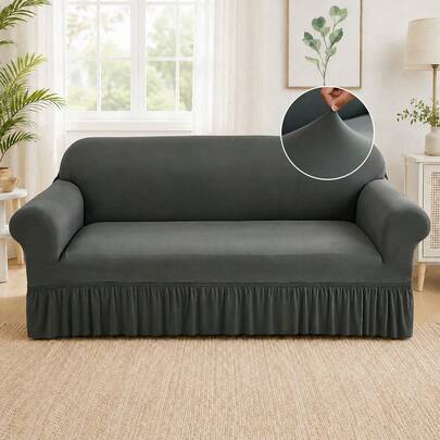 XM-Mirelitho 1PC Lightweight Sofa Slipcover Stretch Milk Silk Breathable Cool ForSummer Anti-Dirty And Non-Slip Solid Color Sofa Cover Suitable For 1/2/3/4 Seat Home/Living Room Decoration All-Inclusive Sofa Protective Cover