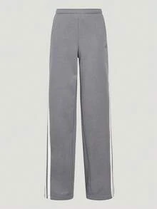 Adidas Women's DCE KN PNT Knit Contrast Color Striped Sports Pants KX8908 - Light Grey - View 2