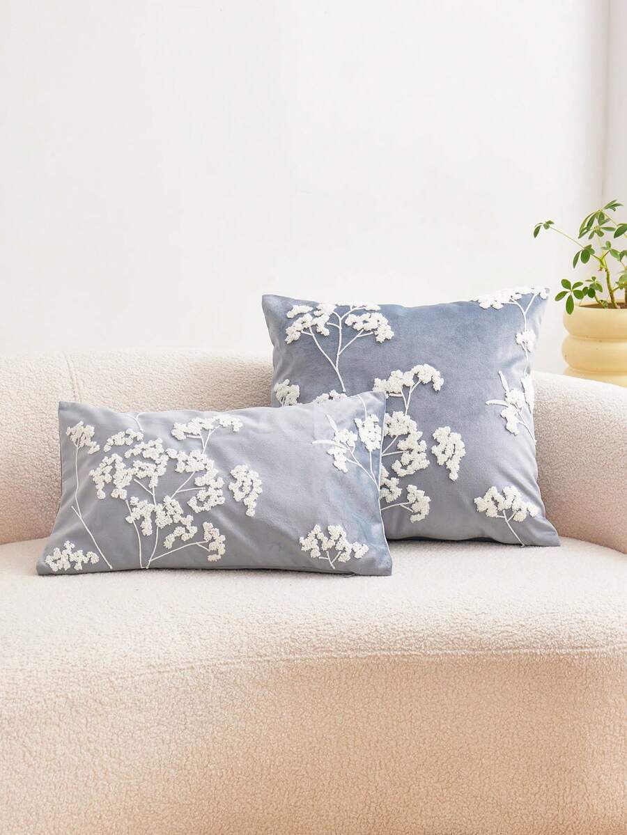 1件朦朧藍色碎花刺繡枕套，春夏花卉枕套，適合室內裝飾，四季通用裝飾枕套，不含枕芯