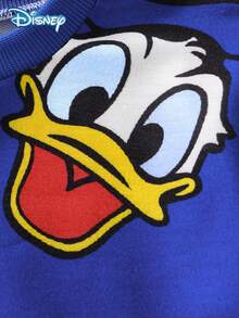 Disney 2-Piece Set Autumn/Winter Mickey & Donald Duck Cute Long Sleeve Sweatshirt And Solid Color Pants Outfit, Cartoon Pattern, Slightly Elastic, Suitable For Baby Newborn Daily Wear, Great Gift - Blue - View 6