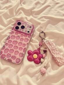 Niche Double Layer Pink Apple Design Phone Case Compatible With Iphone 17 Pro Max, New 17, 16 Pro, 15, 14, 16 Pro Max, 18, 18 Pro Max, Soft Silicone Protective Cover, Chain Style, Premium Women's Design - Pink - View 1