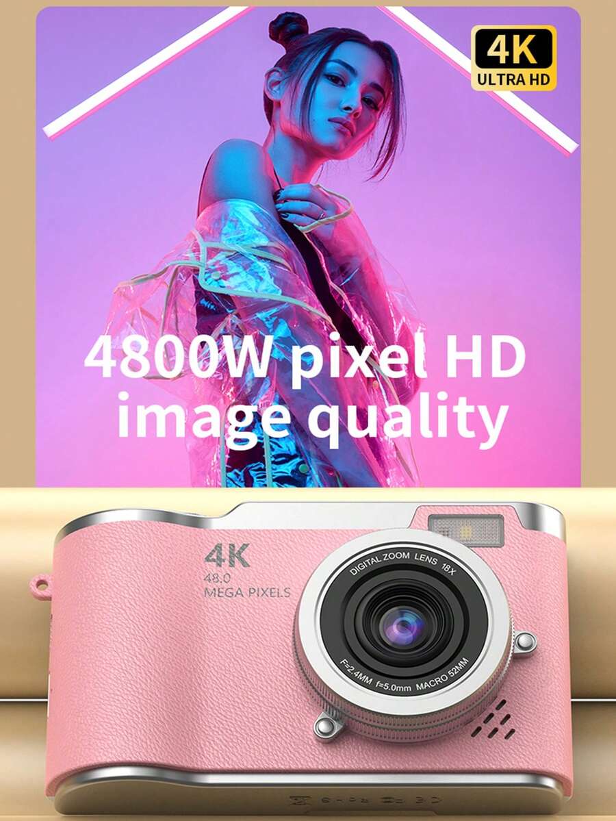 Cámara Digital Compacta de Bolsillo con Enfoque Automático 48MP 4K Detección Facial Zoom Óptico 18x Pantalla de 2.8 Pulgadas Batería Recargable, Esencial para Viajes, (Con Juego de Cristales - Amarillo)